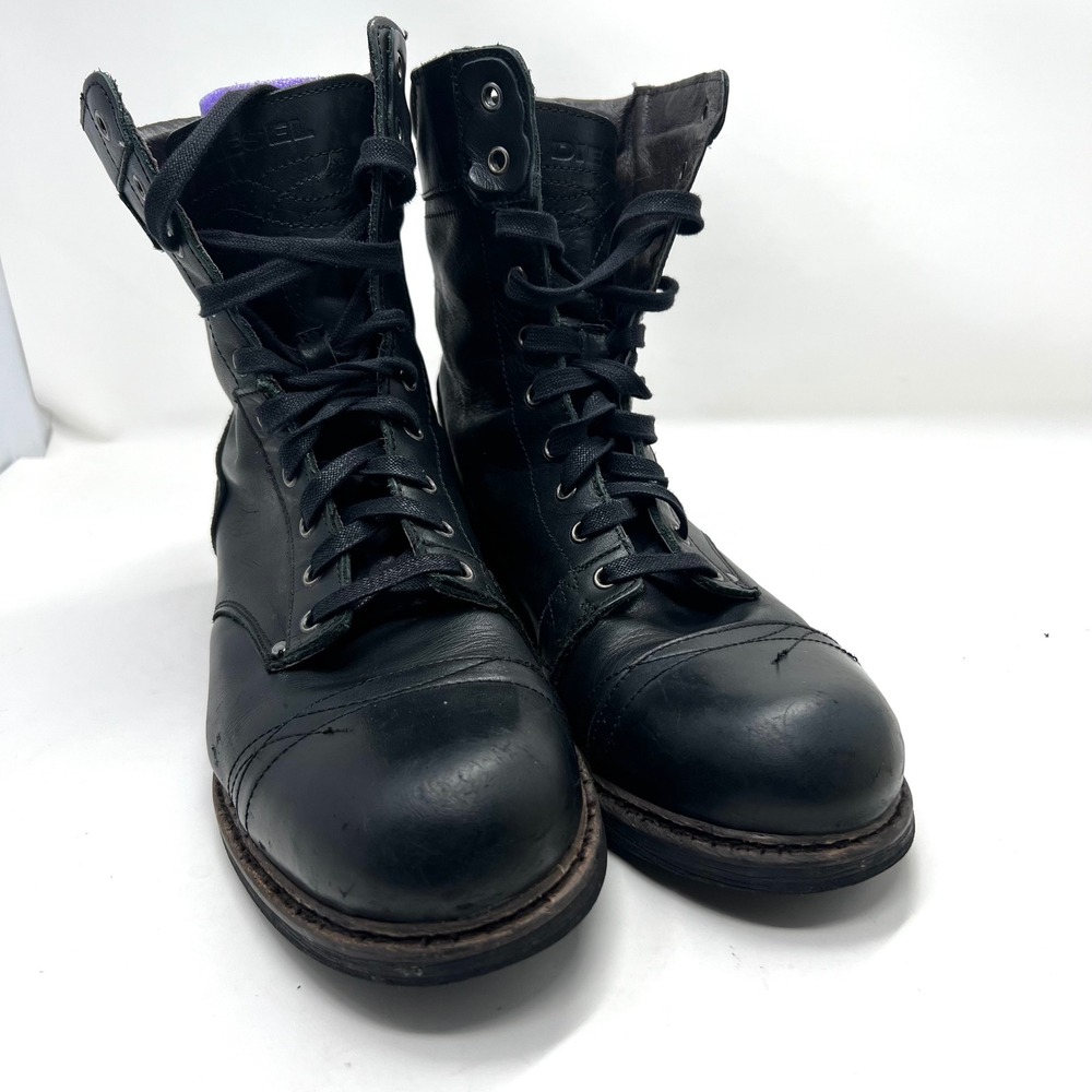 Diesel Boots Mens 11 Black Leather Cassidy Lace Up Combat Cap ToeWork Biker